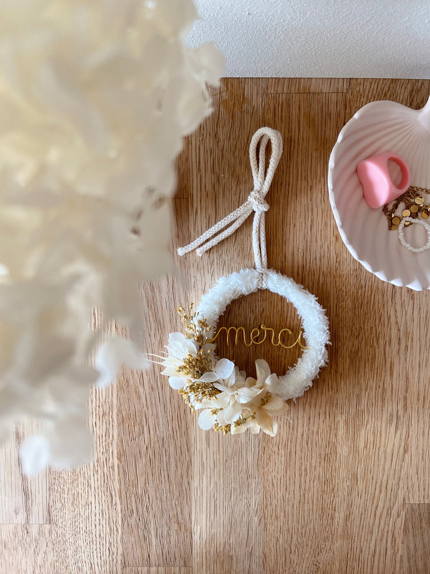 Mini couronne fleurie - fleurs séchées blanche, écru - personnalisable